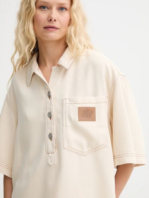 MUNTHE bluzka jeansowa PHOR damska kolor beżowy gładka 252102025206 - zdjęcie produktu nr 2