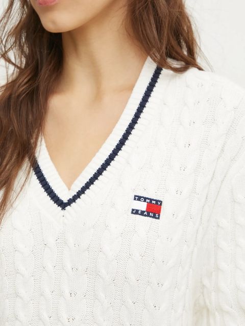 Tommy Jeans sukienka bawełniana kolor beżowy mini prosta DW0DW20186