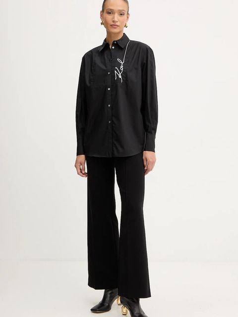 Karl Lagerfeld koszula damska kolor czarny relaxed z kołnierzykiem klasycznym A4W11014 - zdjęcie produktu nr 2