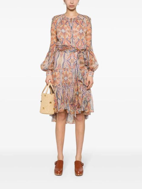 ETRO graphic-print silk midi dress - Neutrals