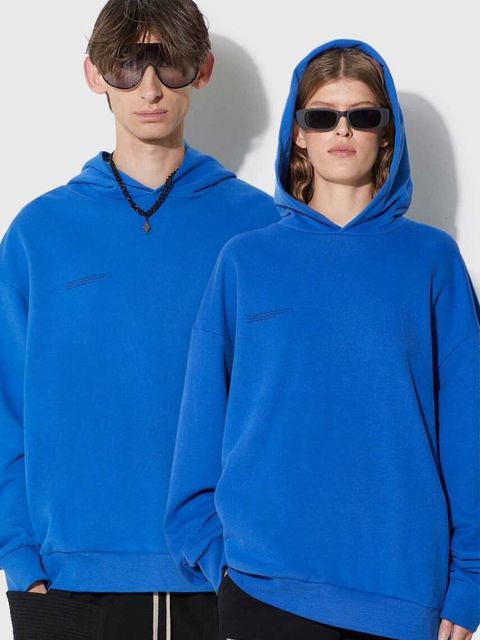 Pangaia bluza bawełniana kolor niebieski z kapturem z nadrukiem - zdjęcie produktu nr 1