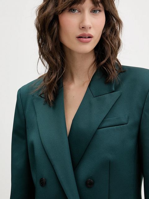 HUGO marynarka kolor zielony dwurzędowa gładka 50547643