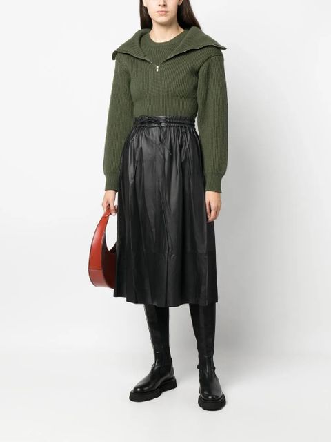 Yves Salomon flared leather midi skirt - Black - zdjęcie produktu nr 2