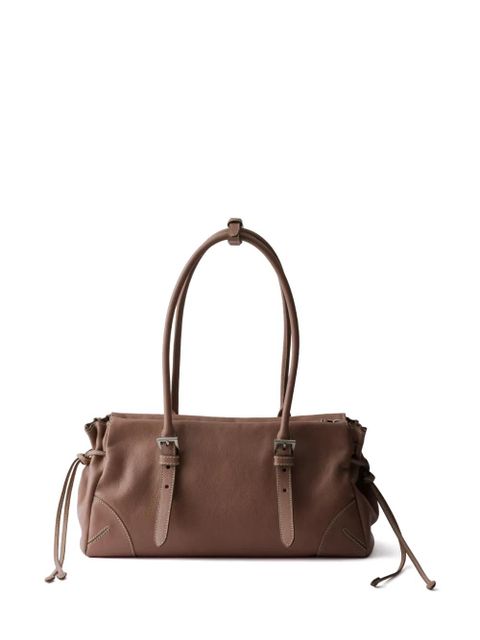 Prada leather logo tote bag - Brown