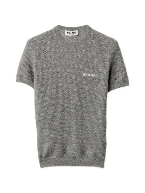 Miu Miu logo-intarsia T-shirt - Grey - zdjęcie produktu nr 1