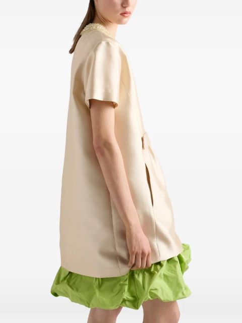 Prada embroidered-neck mini dress - Neutrals