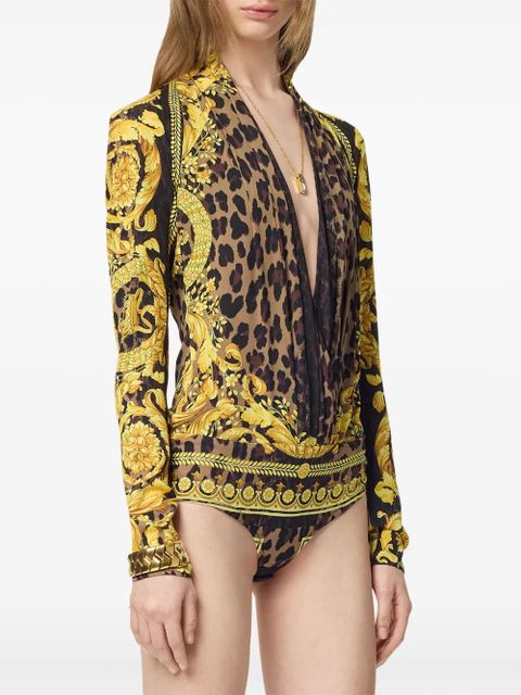 Versace Wild Barocco silk draped bodysuit - Yellow