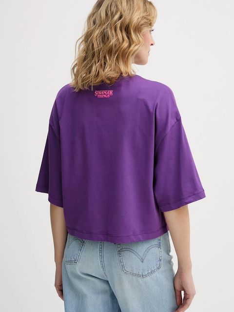 United Colors of Benetton t-shirt bawełniany x Stranger Things damski kolor fioletowy 3BL0D10BC