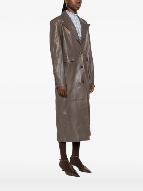 Nanushka single-breasted leather coat - Brown