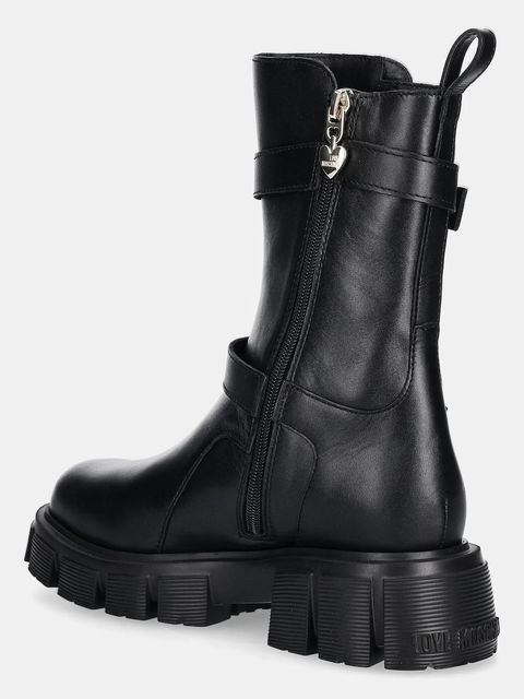 Love Moschino botki skórzane damskie kolor czarny na platformie JA24095G1NIA0000
