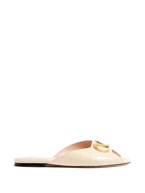 Valentino Garavani VLogo Signature slide sandals in printed calfskin - Neutrals - zdjęcie produktu nr 1
