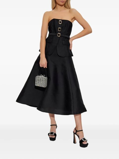 Self-Portrait belted buckle-detail dress - Black