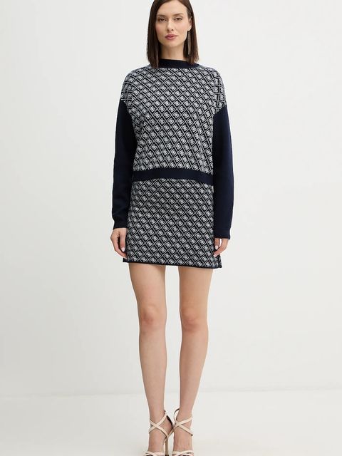 Guess spódnica z domieszką wełny AUBREY kolor granatowy mini ołówkowa W5BD81 Z3JD2