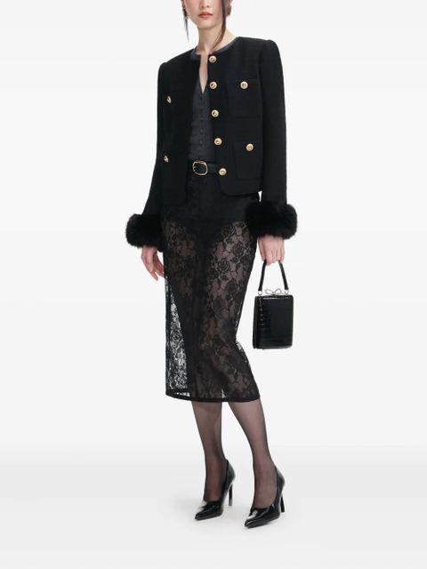 Self-Portrait faux fur-cuff buttoned jacket - Black