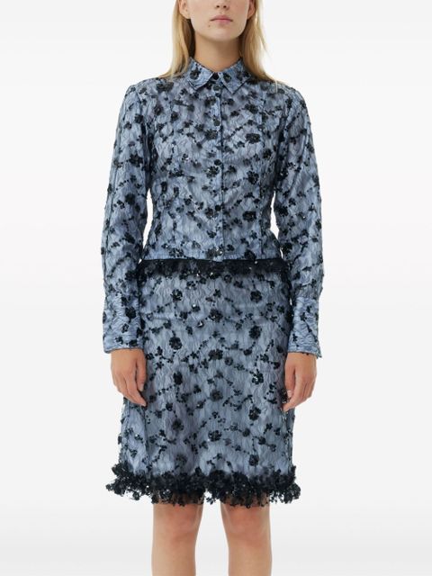 GANNI sequin-embellished cropped shirt - Blue