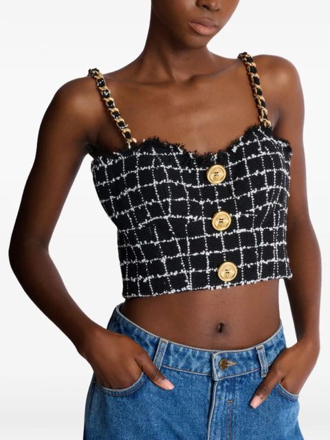 Balmain chain-strap tweed top - Black
