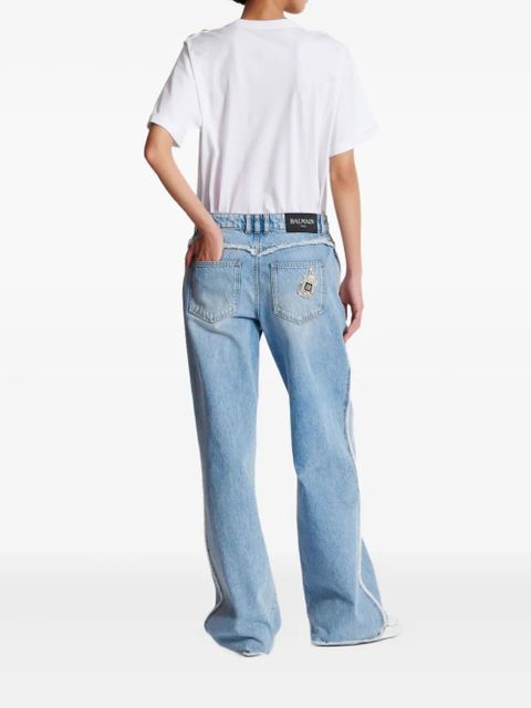Balmain frayed-trim straight-leg jeans - Blue