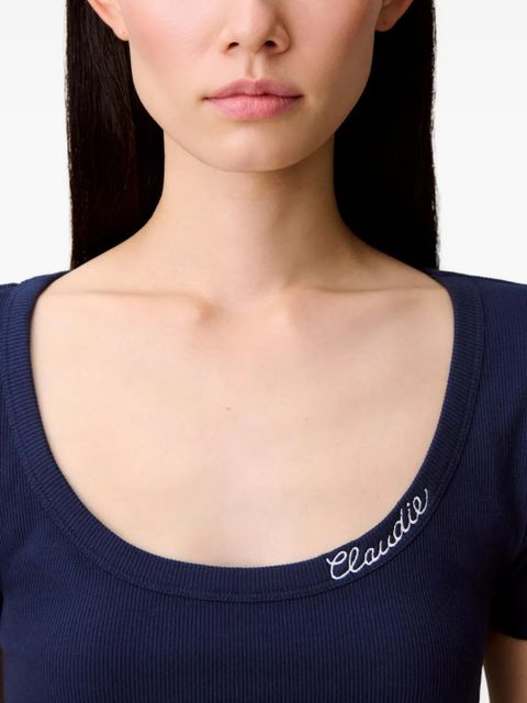Claudie Pierlot embroidered-logo ribbed T-shirt - Blue