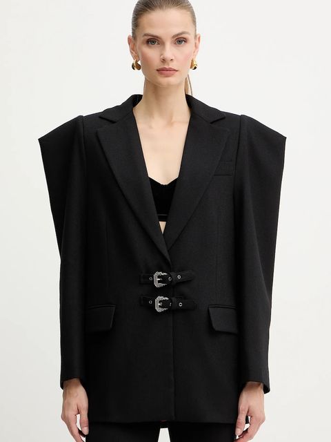 Versace Jeans Couture marynarka z dodatkiem wełny kolor czarny jednorzędowa gładka 79HAQ705 N0542 - zdjęcie produktu nr 1