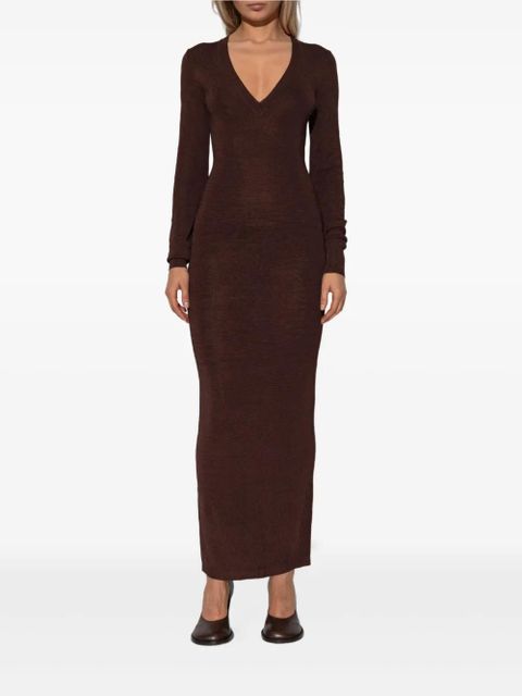 ENTIRE STUDIOS v-neck long-sleeve midi dress - Brown
