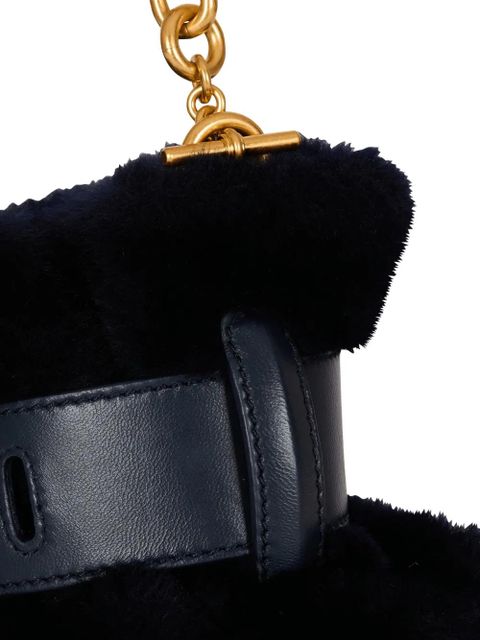 Balmain mini Anthem shearling buckle-detail clutch bag - Black