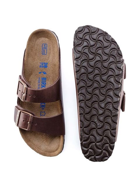 Birkenstock klapki skórzane Arizona damskie kolor brązowy 452763