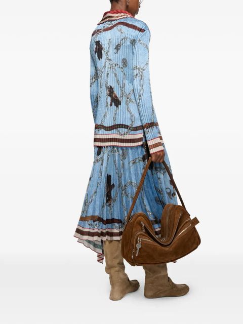 Acne Studios pleated chain-print midi skirt - Blue