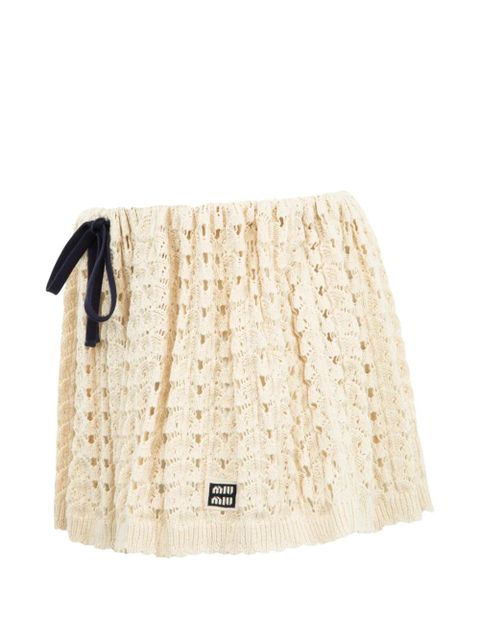 Miu Miu crochet-knit drawstring mini skirt - Neutrals
