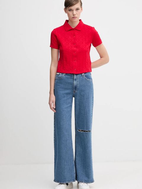 Calvin Klein Jeans kardigan bawełniany damski kolor czerwony lekki LV044D209G