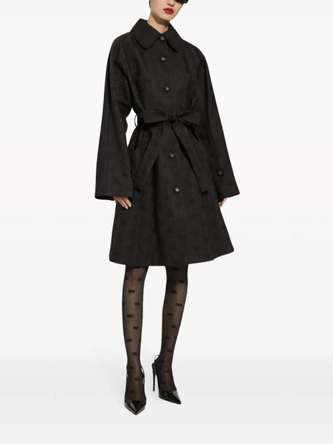 Dolce & Gabbana logo-jacquard belted trench coat - Black