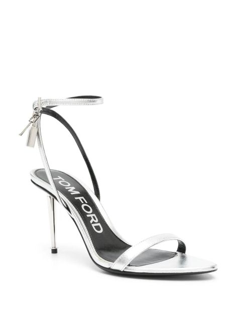 TOM FORD Padlock Pointy Naked 85mm leather sandals - Silver