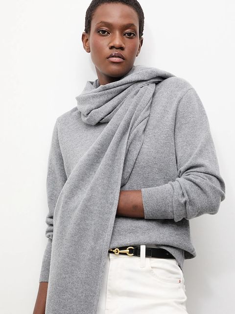 Answear.LAB sweter z wełny merino z szalem damski kolor szary lekki - zdjęcie produktu nr 1