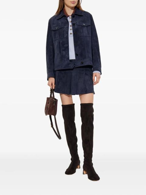 Self-Portrait flap-pocket suede jacket - Blue