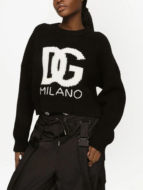 Dolce & Gabbana DG-logo fisherman's-knit jumper - Black
