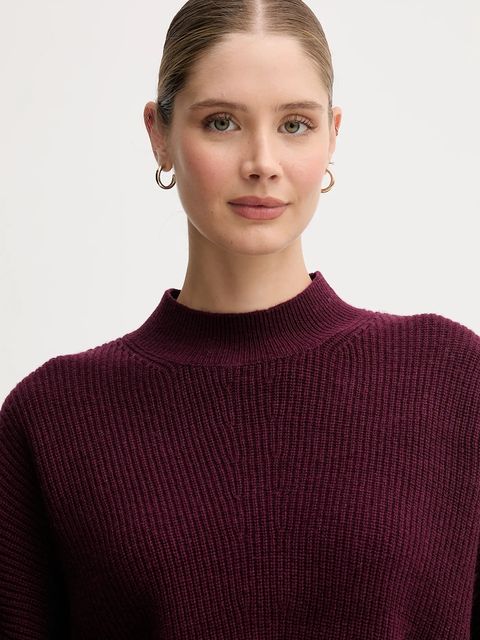 OUI sweter z dodatkiem wełny damski kolor bordowy z golfem 94268