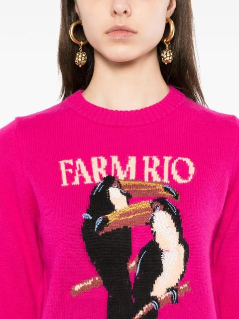 FARM Rio toucan-applique sweater - Pink