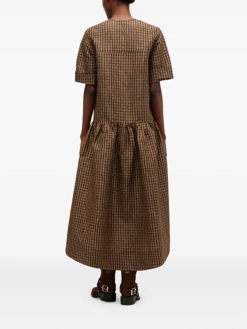 GANNI checked v-neck dress - Brown