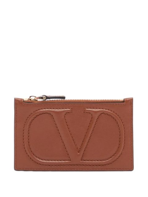 Valentino Garavani VLogo Walk zipper card holder in calfskin - Brown - zdjęcie produktu nr 1