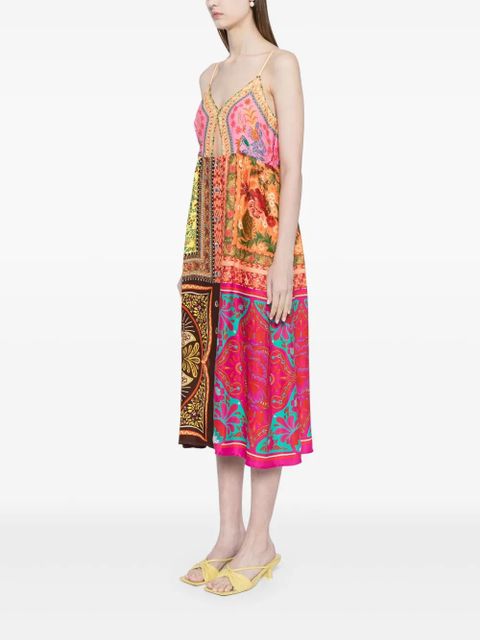 FARM Rio Mixed Scarves-print midi dress - Orange