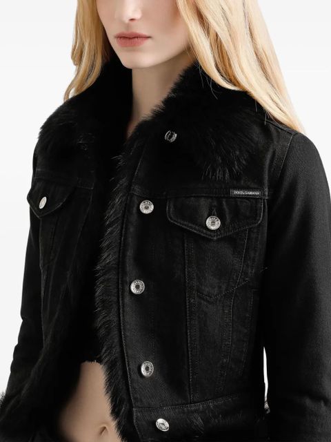 Dolce & Gabbana faux fur-trimmed denim jacket - Black