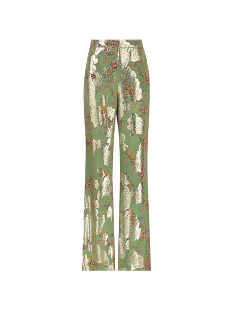 Valentino Garavani floral-brocade trousers - Green - zdjęcie produktu nr 1