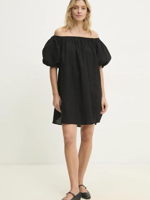 Answear.LAB sukienka z lnem kolor czarny mini oversize