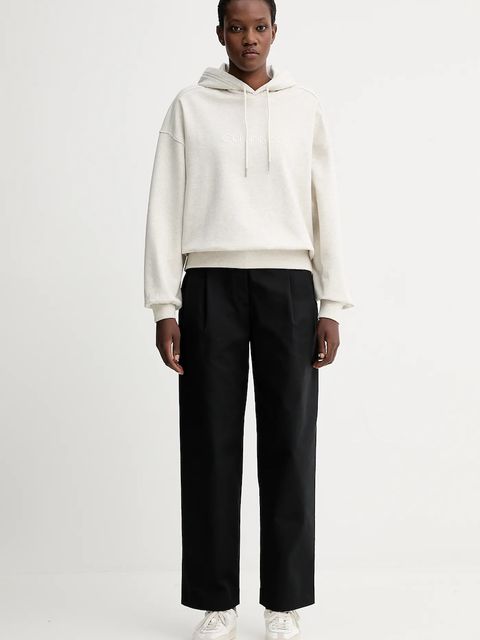 Calvin Klein bluza bawełniana damska kolor beżowy z kapturem z aplikacją LV044C210G - zdjęcie produktu nr 2