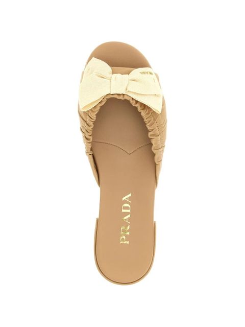 Prada bow-detail leather slides - Neutrals