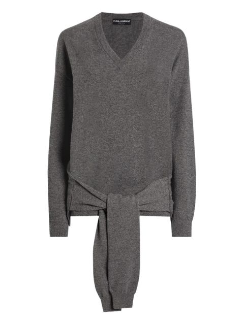 Dolce & Gabbana tie-detail V-neck sweater - Grey - zdjęcie produktu nr 1