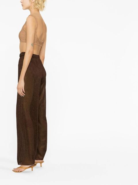Oséree lurex-detail high-waisted trousers - Brown