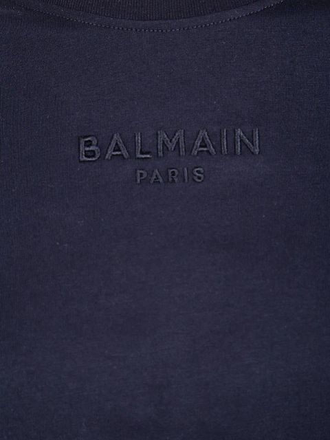 Balmain logo-embroidered cropped T-shirt - Black