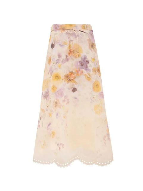 ZIMMERMANN Memento embroidered midi skirt - Neutrals