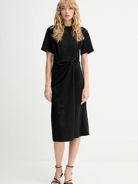 Sessun sukienka z dodatkiem wełny kolor czarny midi prosta 25105015 - zdjęcie produktu nr 1