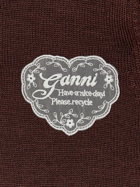 GANNI logo-patch crochet-trim sweater - Brown - zdjęcie produktu nr 2